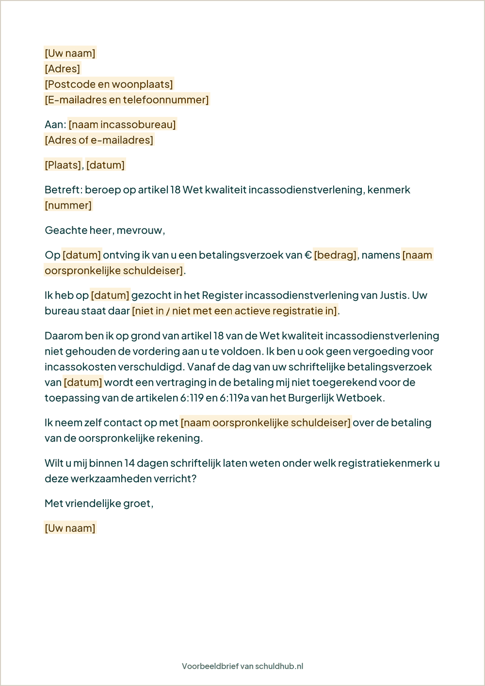 Voorbeeldbrief: Beroep op artikel 18 Wki